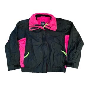 Vtg Columbia Bugaboo Jacket Women's M Zip Up Color Block Neon Pink Ski Snow Coat
